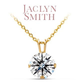 Jaclyn Smith 1 Carat Moissanite Solitaire Necklace In Yellow Gold With Free Chain