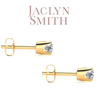 Jaclyn Smith 1/2 Carat Round Moissanite Stud Earrings in Yellow Gold