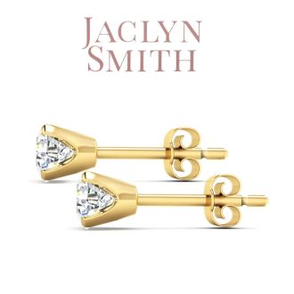 Jaclyn Smith 1 Carat Moissanite Screw Back Stud Earrings In Yellow Gold.  Fiery Amazing And Look Exactly Like Diamond!