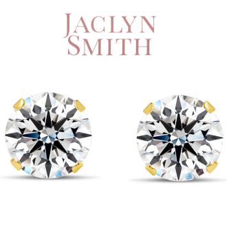 Jaclyn Smith 4 Carat Moissanite Stud Earrings In Yellow Gold. Big, Fiery, Fabulous! 