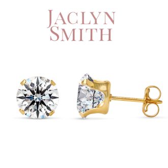 Jaclyn Smith 4 Carat Moissanite Stud Earrings In Yellow Gold. Big, Fiery, Fabulous! 