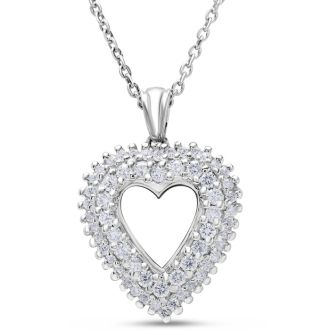 Estate Jewelry 3/8 Carat Real Diamond Heart Necklace In Sterling Silver, 18 Inches