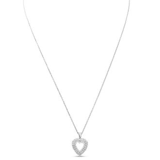 Estate Jewelry 3/8 Carat Real Diamond Heart Necklace In Sterling Silver, 18 Inches