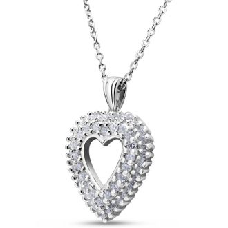 Estate Jewelry 3/8 Carat Real Diamond Heart Necklace In Sterling Silver, 18 Inches