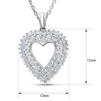 Estate Jewelry 3/8 Carat Real Diamond Heart Necklace In Sterling Silver, 18 Inches