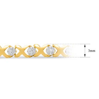 Estate Jewelry 1/5 Carat Natural Diamond Hugs & Kisses Tennis Bracelet In 10 Karat Yellow Gold, 7 Inches