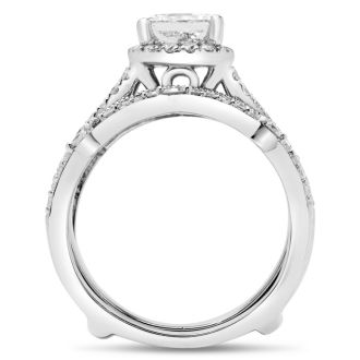 Estate Jewelry 2 Carat Princess And Round Natural Diamond Bridal Set In 14 White Gold, Size 6