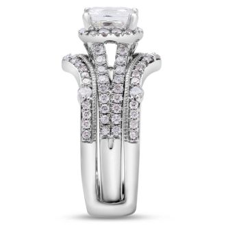 Estate Jewelry 2 Carat Princess And Round Natural Diamond Bridal Set In 14 White Gold, Size 6