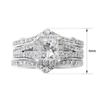 Estate Jewelry 2 Carat Princess And Round Natural Diamond Bridal Set In 14 White Gold, Size 6
