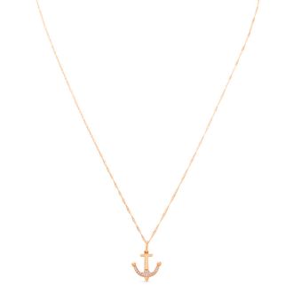 Estate Jewelry 0.04 Carat Diamond Anchor Necklace In 14K Rose Gold, 18 Inches