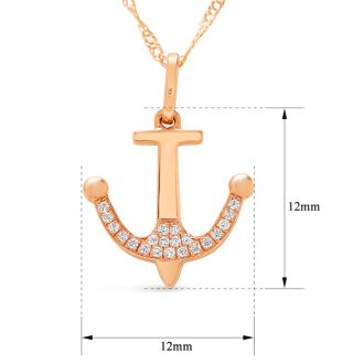 Estate Jewelry 0.04 Carat Diamond Anchor Necklace In 14K Rose Gold, 18 Inches