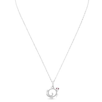 Estate Jewelry 1/10 Carat Diamond and Ruby Turtle Necklace In 14K White Gold, 18 Inches