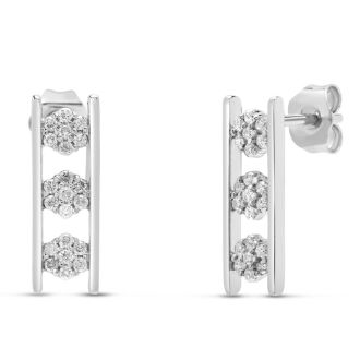 Estate Jewelry 1/4 Carat Cluster Diamond Line Earrings In 10K White Gold