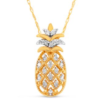 Estate Jewelry 1/6 Carat Diamond Pineapple Necklace In 10K Yellow Gold, 18 Inches