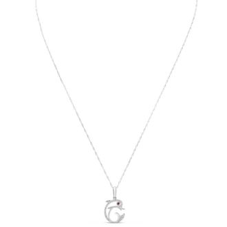 Estate Jewelry 1/10 Carat Diamond and Ruby Dolphin Necklace In 14K White Gold, 18 Inches
