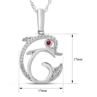 Estate Jewelry 1/10 Carat Diamond and Ruby Dolphin Necklace In 14K White Gold, 18 Inches