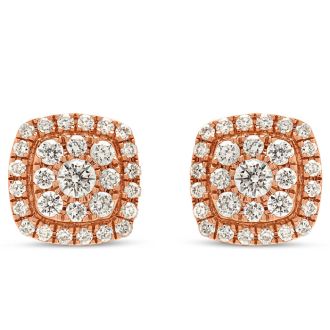 Estate Jewelry 1/2 Carat Pave Diamond Stud Earrings In 14k Rose Gold