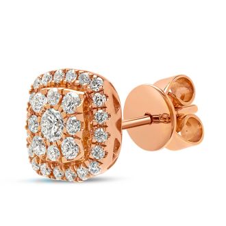 Estate Jewelry 1/2 Carat Pave Diamond Stud Earrings In 14k Rose Gold