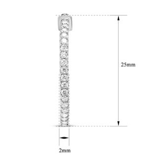 Estate Jewelry 1 Carat Diamond Hoop Earrings In 14K White Gold, 1 Inch