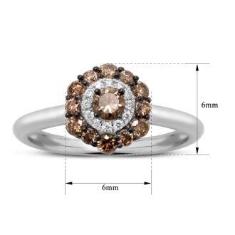 Estate Jewelry 1/2 Carat Chocolate Bar Colored Champagne Diamond Halo Ring In 14K White Gold, Size 6.5