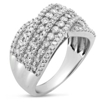 Estate Jewelry 1 Carat Diamond Criss Cross Ring In 10K White Gold, Size 7
