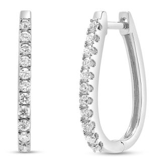 Estate Jewelry 1/2 Carat Diamond Teardrop Hoop Earrings In 10K White Gold, 3/4 Inch
