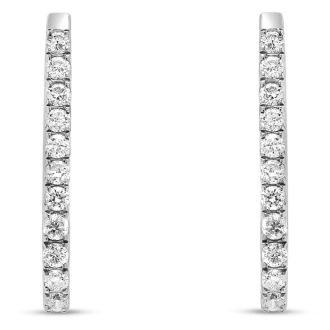 Estate Jewelry 1/2 Carat Diamond Teardrop Hoop Earrings In 10K White Gold, 3/4 Inch