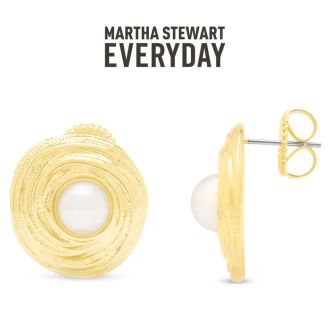 Martha Stewart Everyday Thick Pearl Stud Earrings In Gold