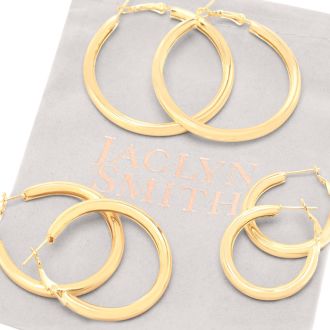 Jaclyn Smith Shiny Gold Hoop Earrings Set of 3