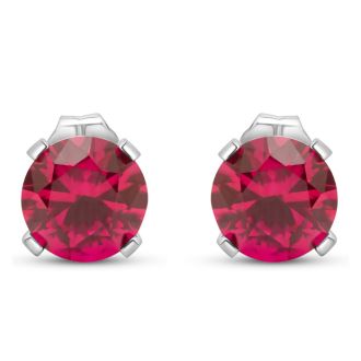 2 Carat Ruby Stud Earrings In White Gold