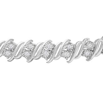1 Carat Natural Diamond Designer Tennis Bracelet In Sterling Silver, 7 Inches