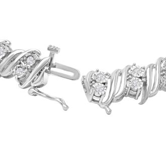 1 Carat Natural Diamond Designer Tennis Bracelet In Sterling Silver, 7 Inches