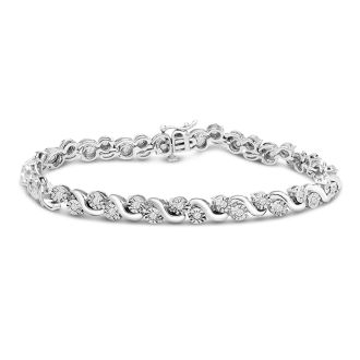 1 Carat Natural Diamond Switl Tennis Bracelet In Sterling Silver, 7 Inches