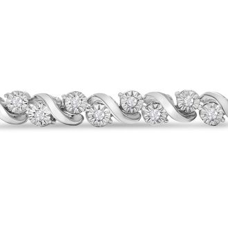 1 Carat Natural Diamond Switl Tennis Bracelet In Sterling Silver, 7 Inches