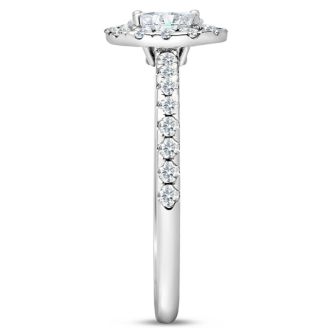 Estate Jewelry 3/4 Carat Oval Shape Halo Lab Grown Diamond Engagement Ring In 14K White Gold, Size 6