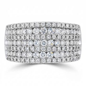 Beautiful 1 1/2 Carat Natural Diamond Band Ring Crafter In Solid 10 Karat White Gold, Estate Owned, Ring Size 7