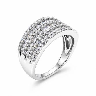 Beautiful 1 1/2 Carat Natural Diamond Band Ring Crafter In Solid 10 Karat White Gold, Estate Owned, Ring Size 7