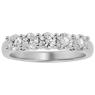 1 Carat Five Lab Grown Diamond Anniversary Band In Sterling Silver. Very Popular Diamond Band In Solid In Sterling Silver!