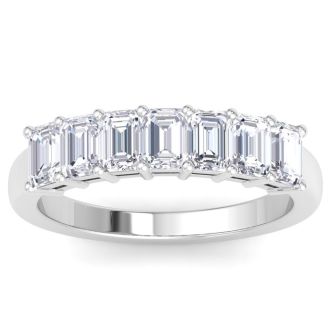 1 Carat Emerald Cut 7 Lab Grown Diamond Anniversary Ring In Sterling Silver
