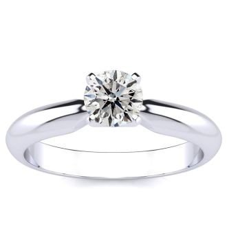 Estate Jewelry 1/2 Carat Natural Diamond Round Engagement Rings In 14 Karat White Gold, Size 7.5