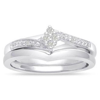 Estate Jewelry Marquise Shaped Diamond Bridal Set, Ring Size 4.5 
