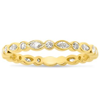 Estate Jewelry 1/2 Carat Moissanite Eternity Ring In 14 Karat Yellow Gold, Size 6.5