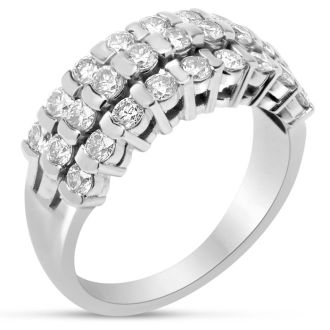 Estate Jewelry 1 Carat Diamond Three Row Ring In 14 Karat White Gold, Size 6.5