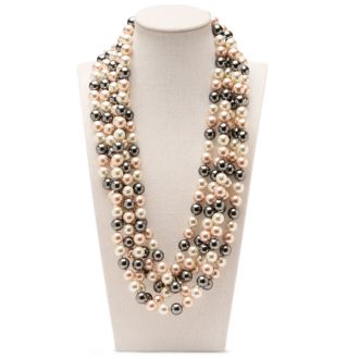 Estate Jewelry Three Color 10mm Shell Pearl Strand, 120 Inches