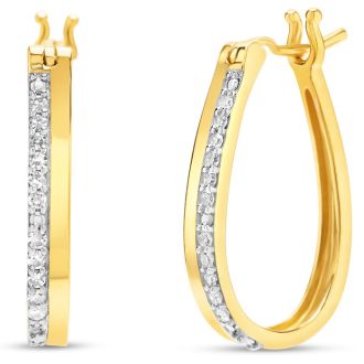 1/4 Carat Lab Grown Diamond Hoop Earrings In 14K Yellow Gold Over Sterling Silver, 3/4 Inch
