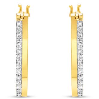 1/4 Carat Lab Grown Diamond Hoop Earrings In 14K Yellow Gold Over Sterling Silver, 3/4 Inch