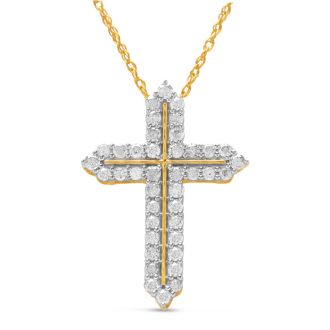 1 Carat Diamond Cross Necklace In 14K Yellow Gold Over Sterling Silver, 18 Inches