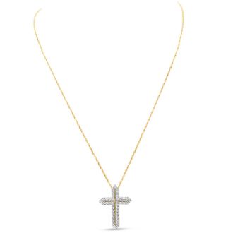 1 Carat Diamond Cross Necklace In 14K Yellow Gold Over Sterling Silver, 18 Inches