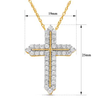 1 Carat Diamond Cross Necklace In 14K Yellow Gold Over Sterling Silver, 18 Inches