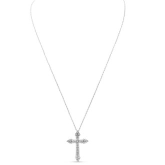 1 Carat Diamond Gothic Cross Necklace In Sterling Silver, 18 Inches